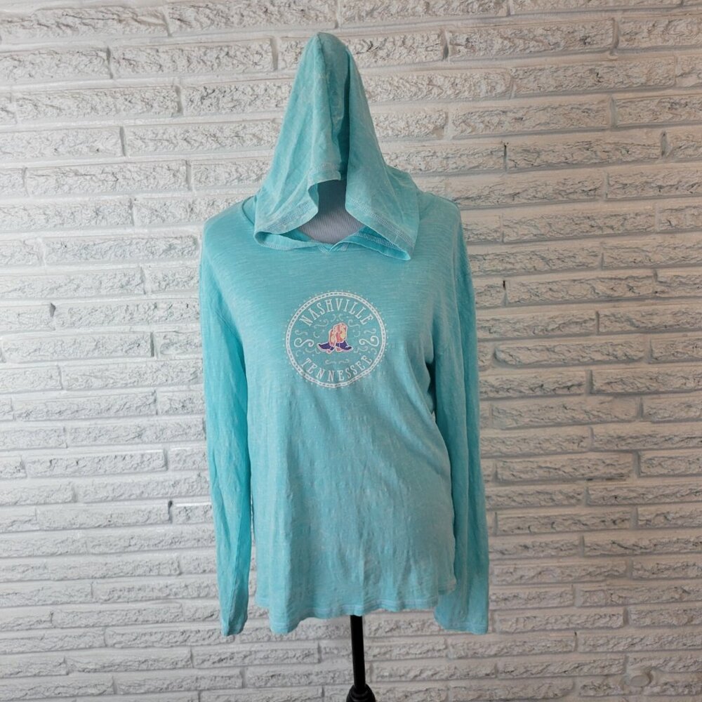 EMI Nashville Tennessee Womens Top XL Tee Hoodie Lightweight Blue BLU45E